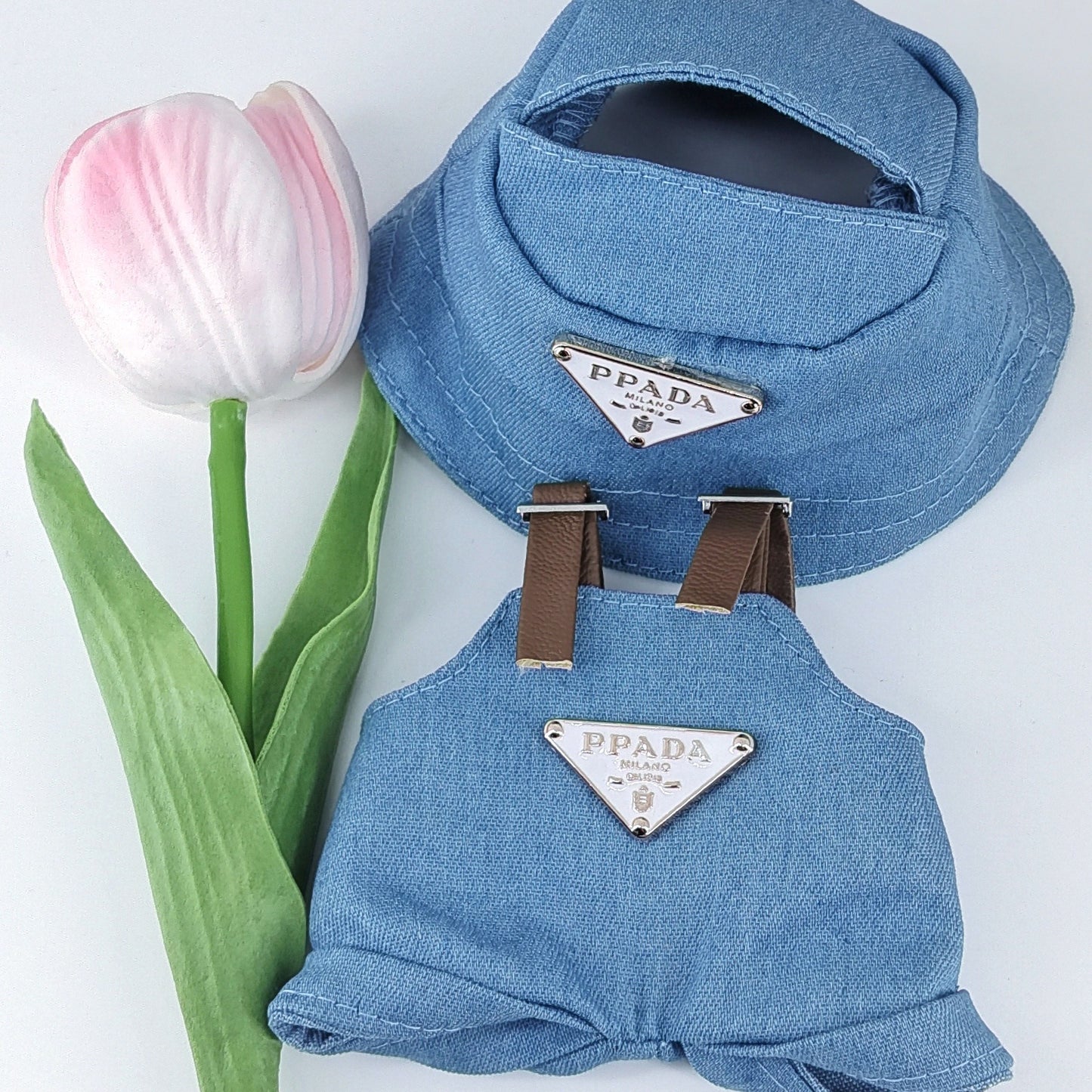 Doll Clothes for 17cm Labubu & 10cm Cotton Doll Lulu Pig Outfits - Overalls & Fisherman Hat Set
