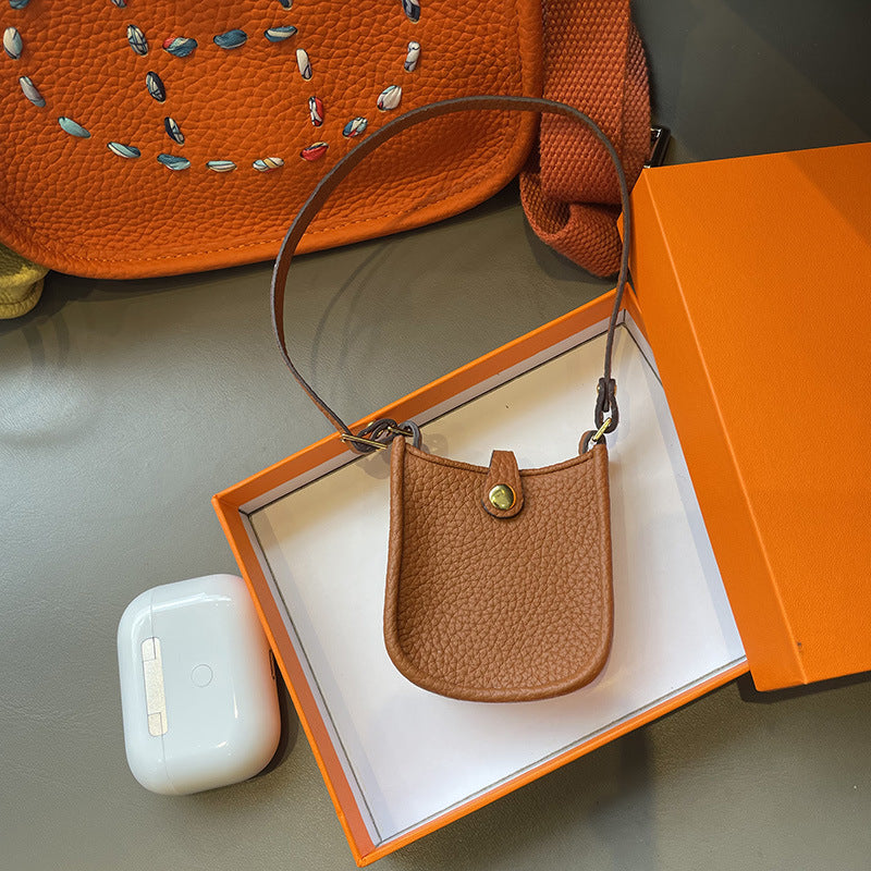 Mini Evelyne Bag Charm - Cute Top-Grain Togo Leather Accessory for Lipstick, Earphones