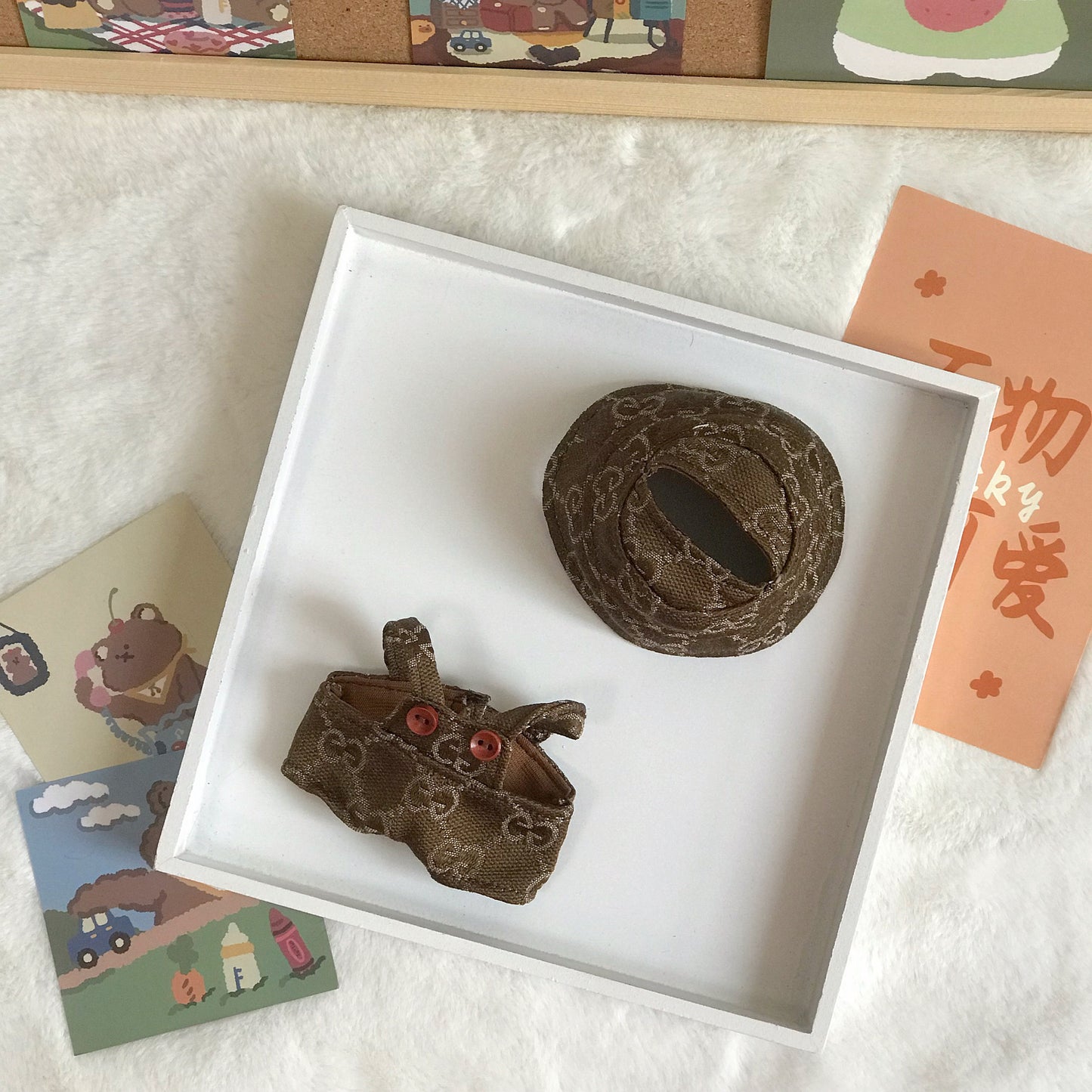 Seated Labubu Vinyl Figure Outfits - Overalls & Hats for Dolls