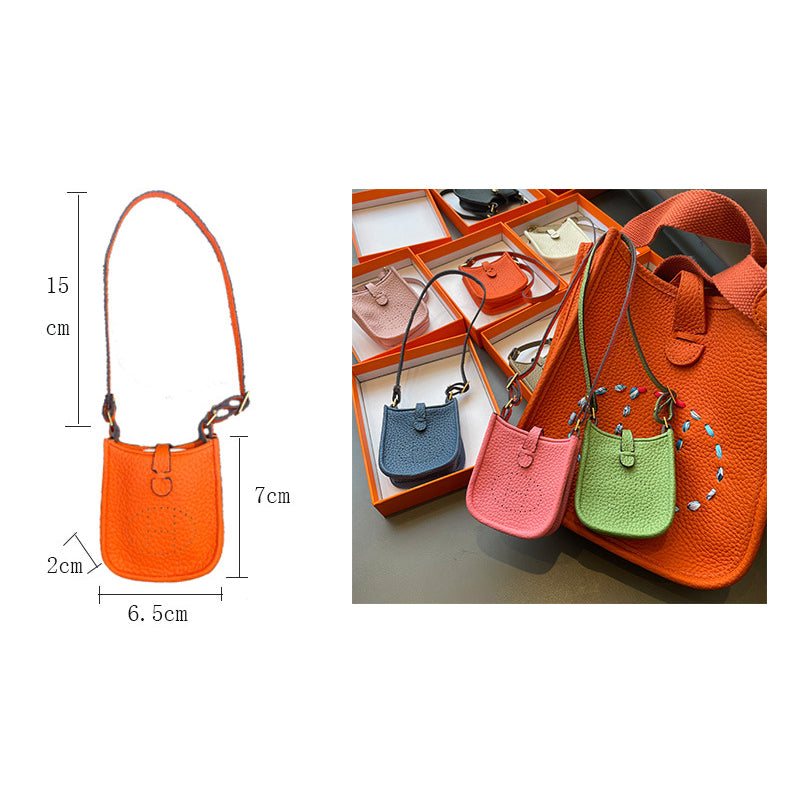 Mini Evelyne Bag Charm - Cute Top-Grain Togo Leather Accessory for Lipstick, Earphones