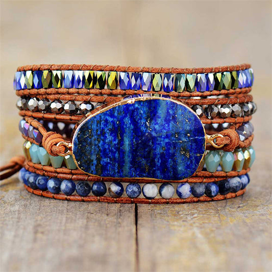 Lapis Lazuli Leather Bracelet - Wisdom and Nobility