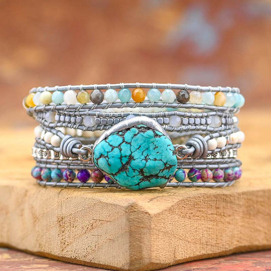 Turquoise Woven Wrap Bracelet - Balance and Protection