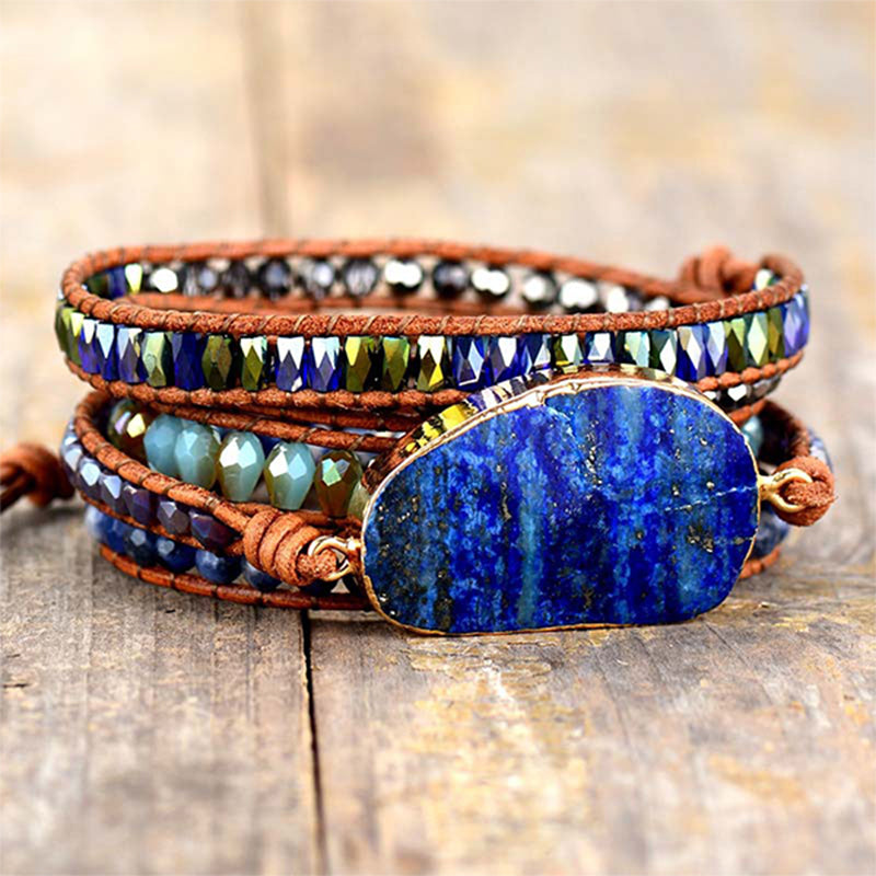 Lapis Lazuli Leather Bracelet - Wisdom and Nobility