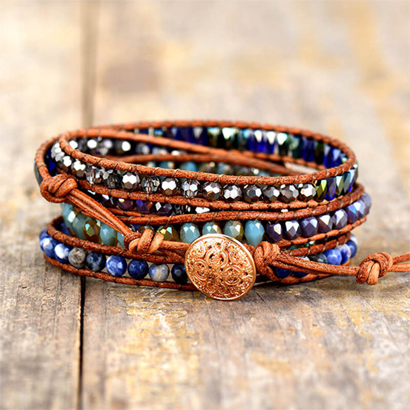 Lapis Lazuli Leather Bracelet - Wisdom and Nobility