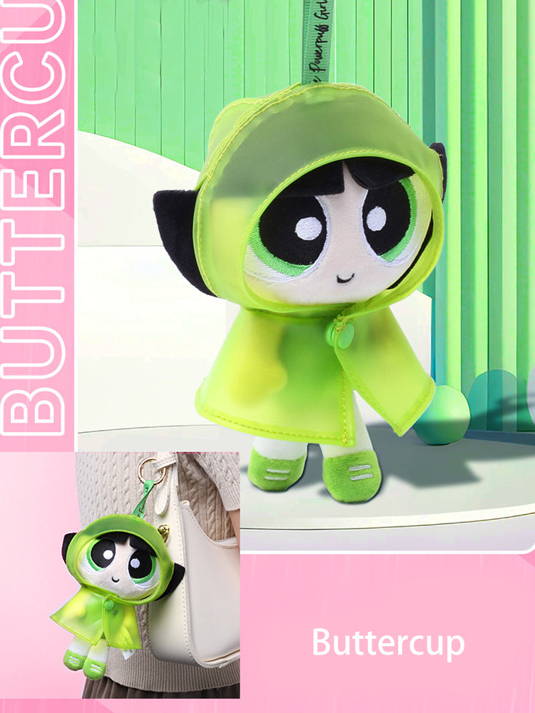 Cartoon Powerpuff Girls Raincoat Series Plush Keychain Cute Dolls - Blossom, Bubbles, Buttercup