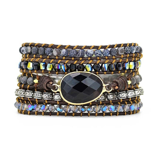 Black Agate Woven Wrap Bracelet - Healing and Protection