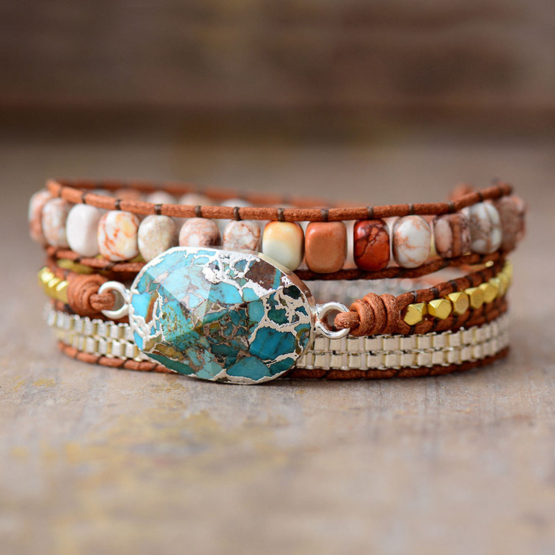Imperial Stone Turquoise Woven Bracelet - Success and Prosperity