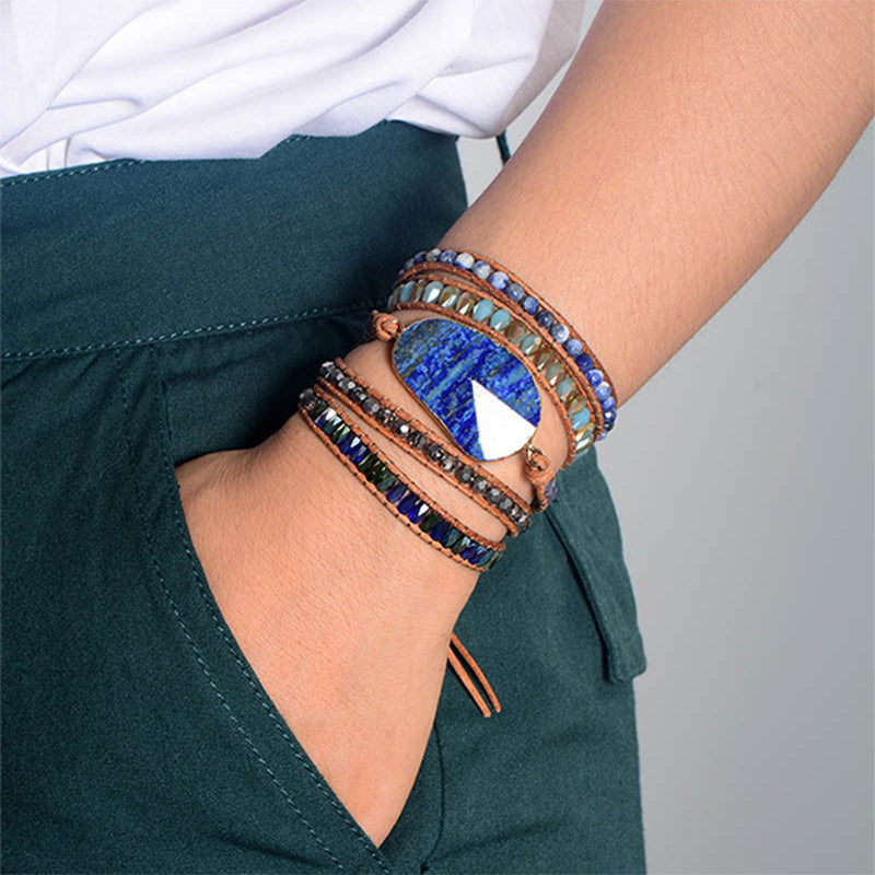 Lapis Lazuli Leather Bracelet - Wisdom and Nobility