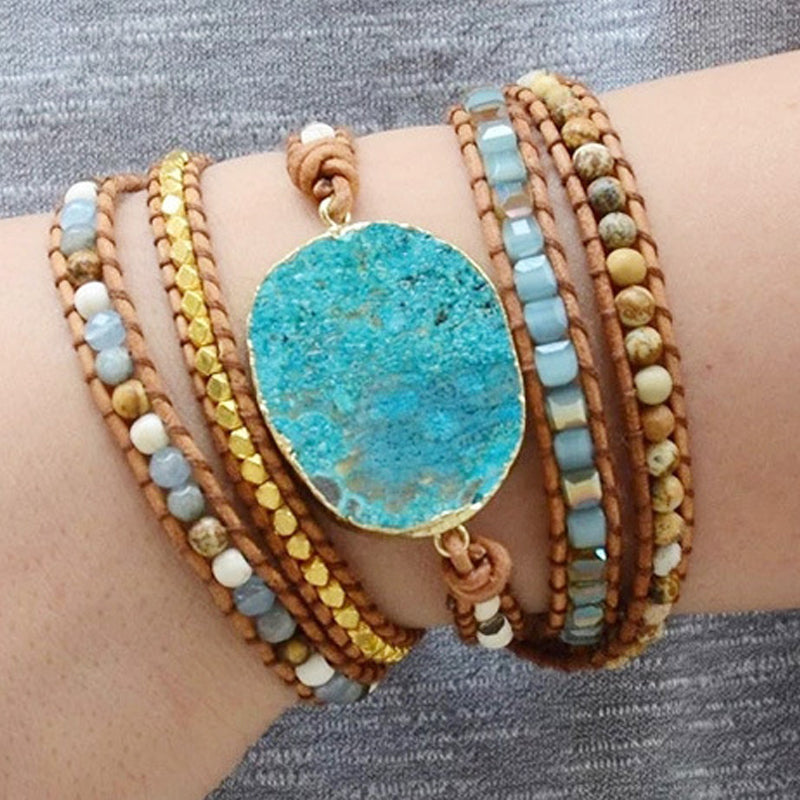 Ocean Stone Woven Bracelet - Balance and Calmness