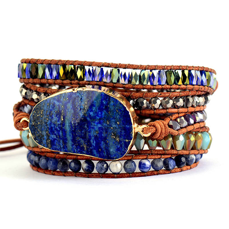 Lapis Lazuli Leather Bracelet - Wisdom and Nobility
