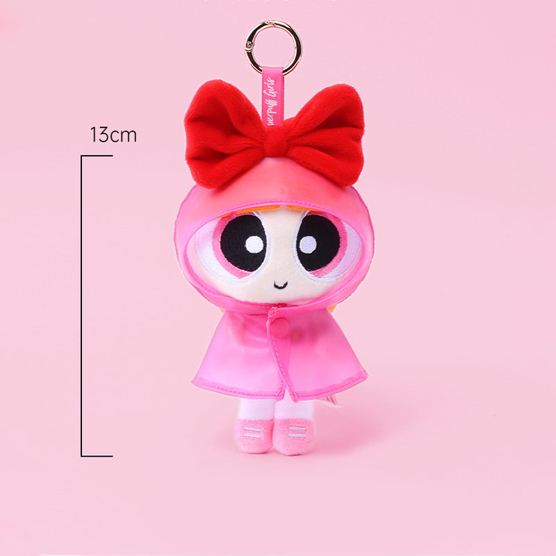 Cartoon Powerpuff Girls Raincoat Series Plush Keychain Cute Dolls - Blossom, Bubbles, Buttercup