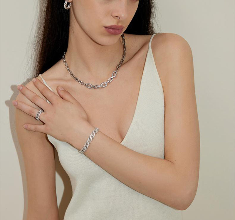 Cubic Zirconia Cuban Bracelet - Versatile Pairing