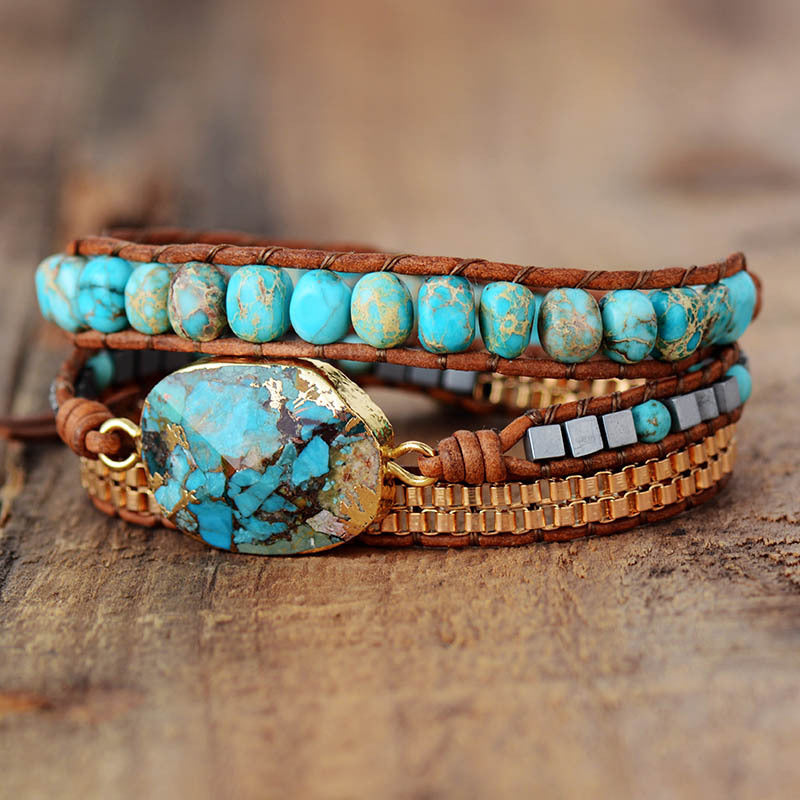 Imperial Stone Turquoise Woven Bracelet - Success and Prosperity