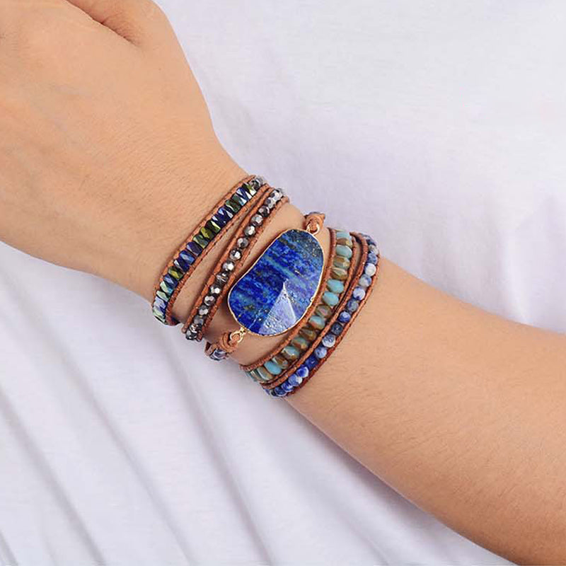 Lapis Lazuli Leather Bracelet - Wisdom and Nobility