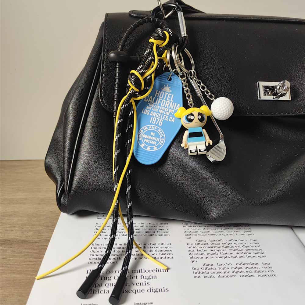 Powerpuff Girls Bubbles Cartoon Building Block Keychain - Golf Series Bag Charm for Girls