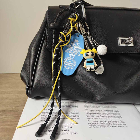 Powerpuff Girls Bubbles Cartoon Building Block Keychain - Golf Series Bag Charm for Girls