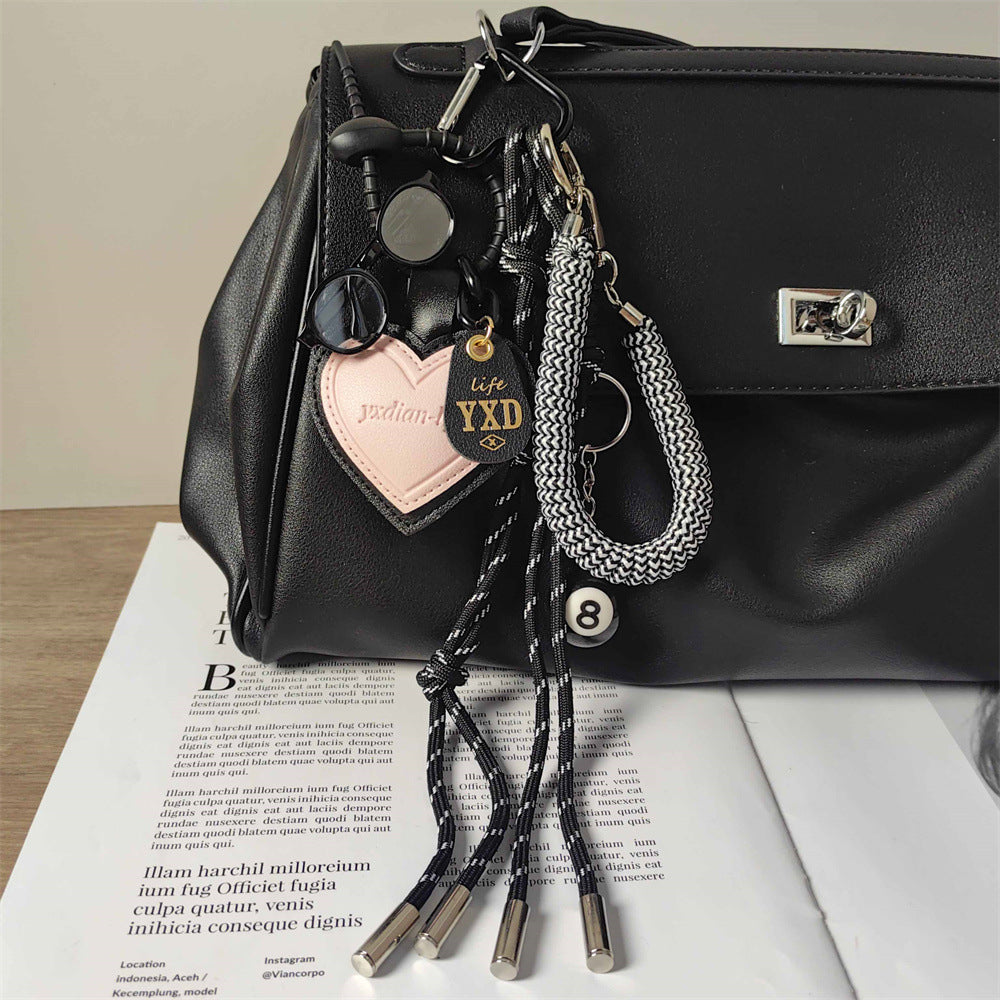 Pink Leather Heart Charm with Mini Glasses Keychain & Bag Accessory