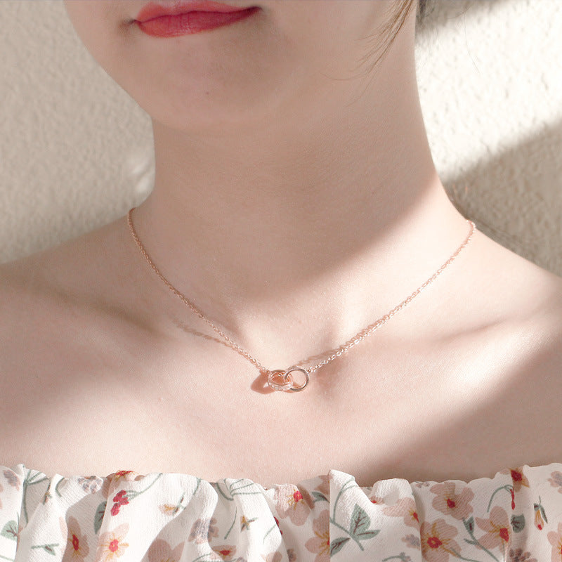 Double Circle Pendant S999 Sterling Silver Necklace - Love & Missing