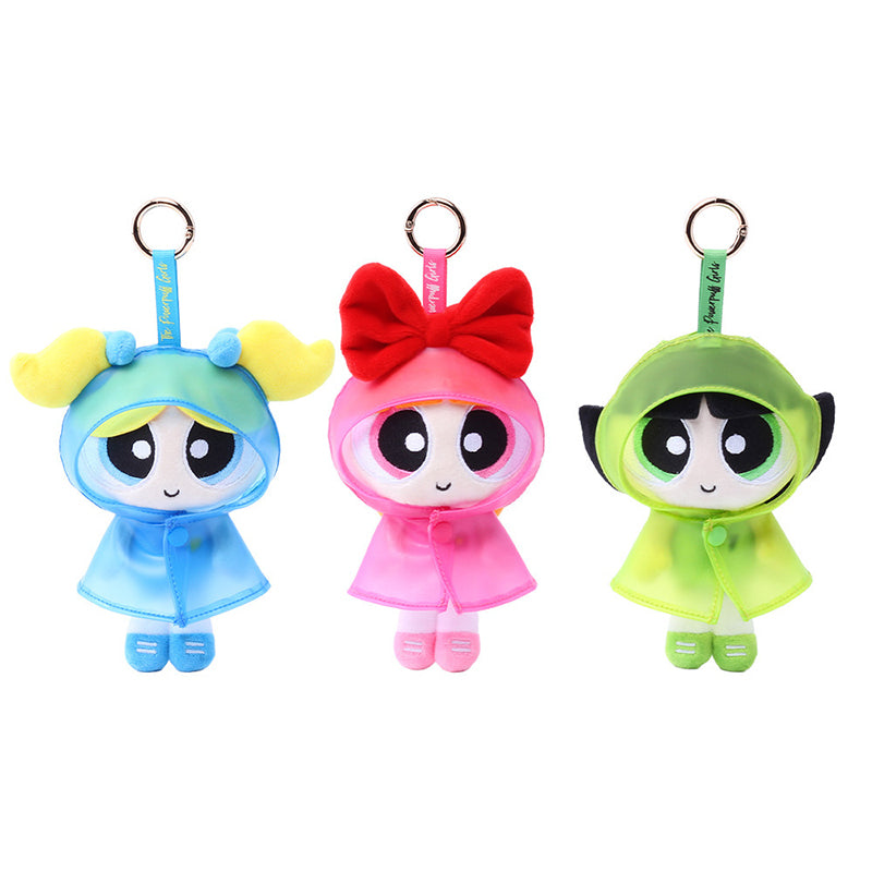 Cartoon Powerpuff Girls Raincoat Series Plush Keychain Cute Dolls - Blossom, Bubbles, Buttercup