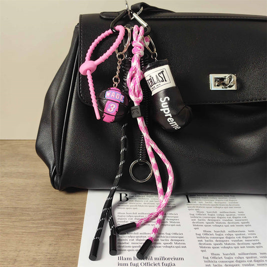 Sweet & Cool Sporty Keychain Basketball Ball Boxing Glove Braided Rope Bag Charm