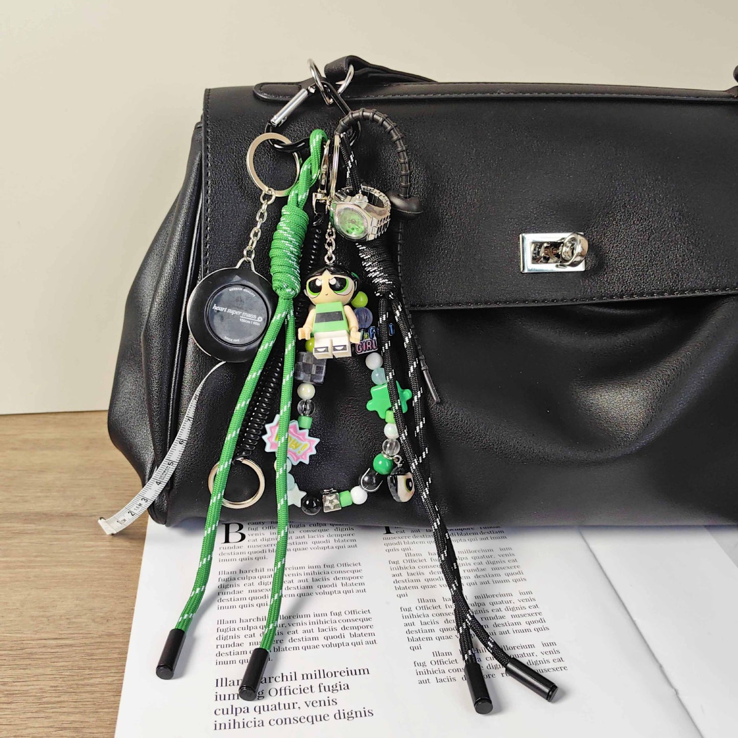 Powerpuff Girl Buttercup Keychain with Watch, Ruler & Chain