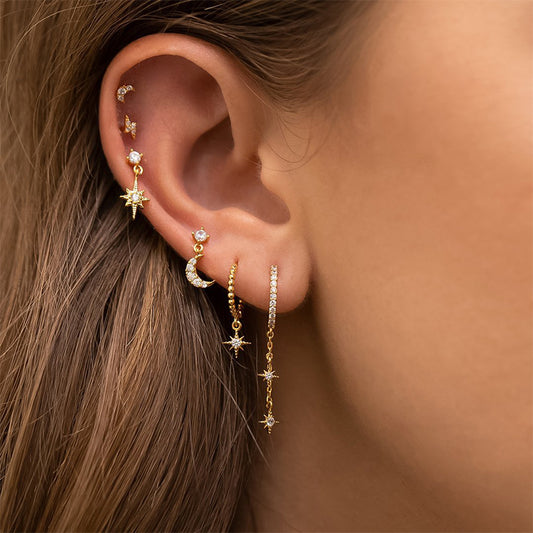 The Star and Moon Earrings Set of Six
