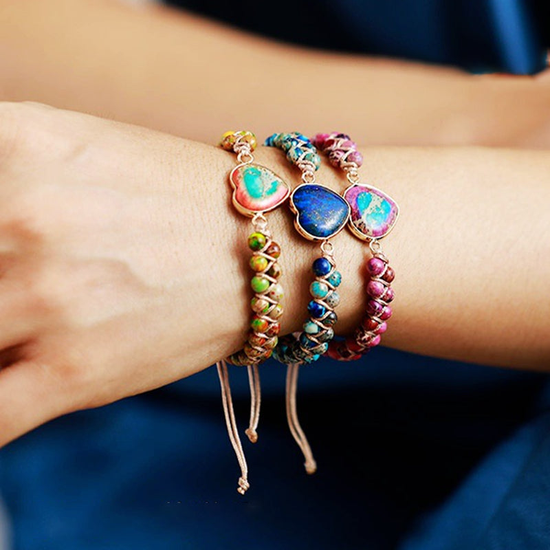 Jasper Heart Hand-Woven Bracelet - Weaving Love and Protection