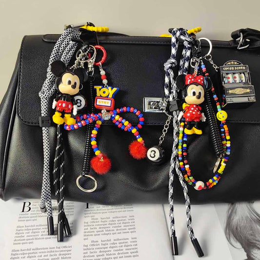 Cute Mickey & Minnie Mouse Couple Cartoon Keychain Billiards Fruit Machine Charm