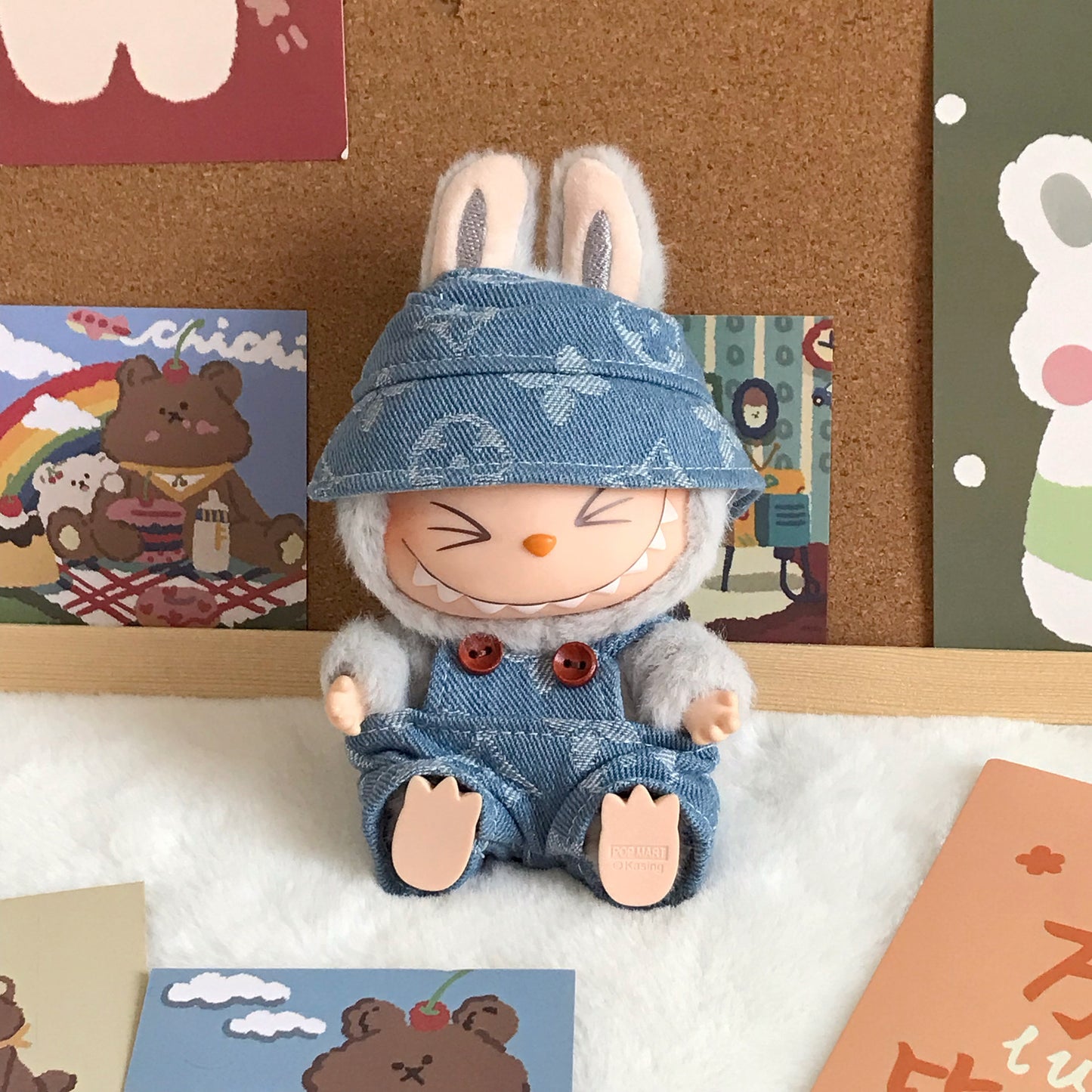 Seated Labubu Vinyl Figure Outfits - Overalls & Hats for Dolls