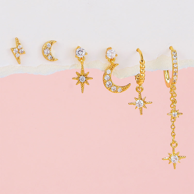 The Star and Moon Earrings Set of Six