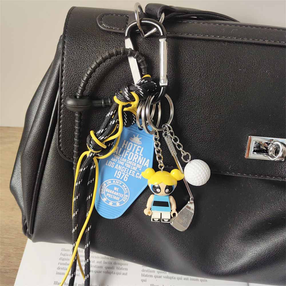 Powerpuff Girls Bubbles Cartoon Building Block Keychain - Golf Series Bag Charm for Girls