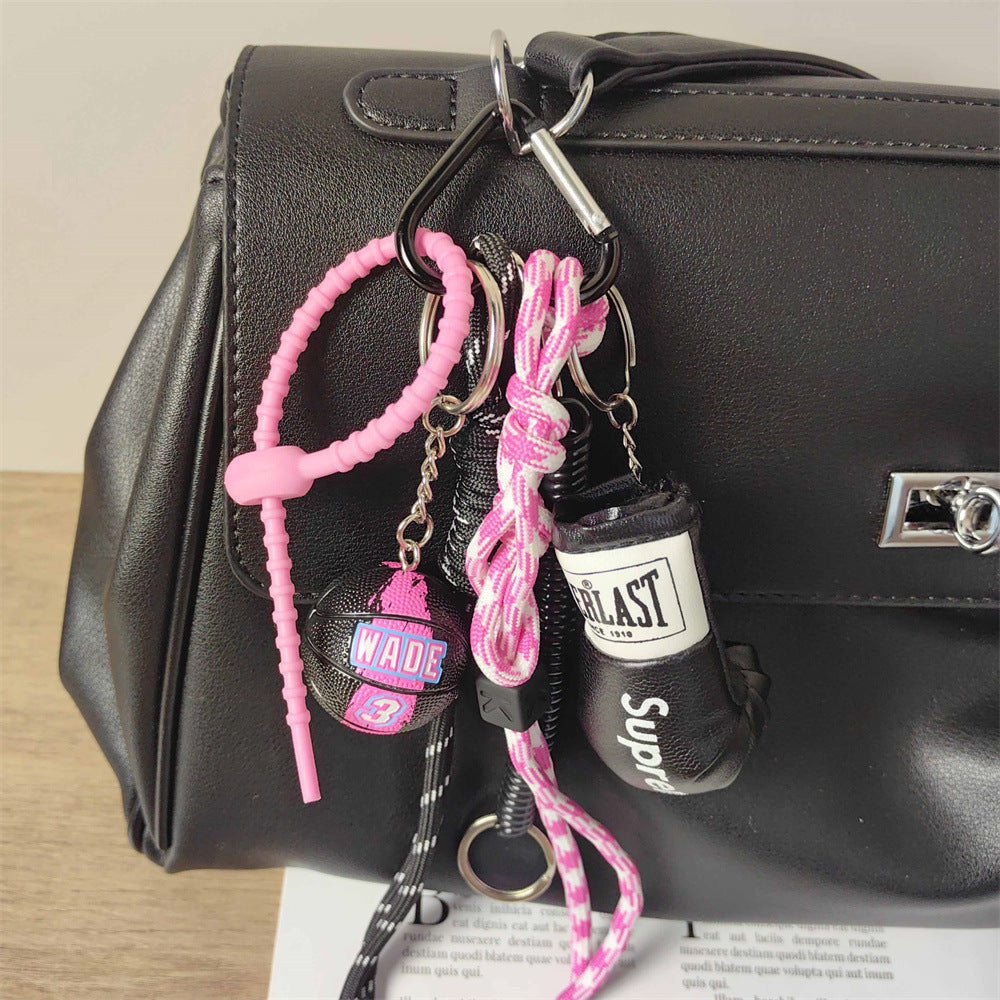Sweet & Cool Sporty Keychain Basketball Ball Boxing Glove Braided Rope Bag Charm