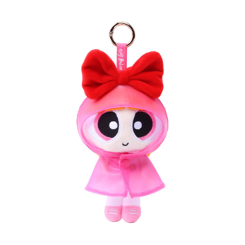 Cartoon Powerpuff Girls Raincoat Series Plush Keychain Cute Dolls - Blossom, Bubbles, Buttercup