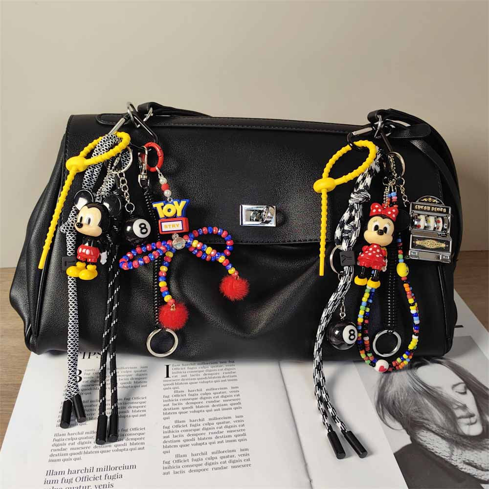 Cute Mickey & Minnie Mouse Couple Cartoon Keychain Billiards Fruit Machine Charm