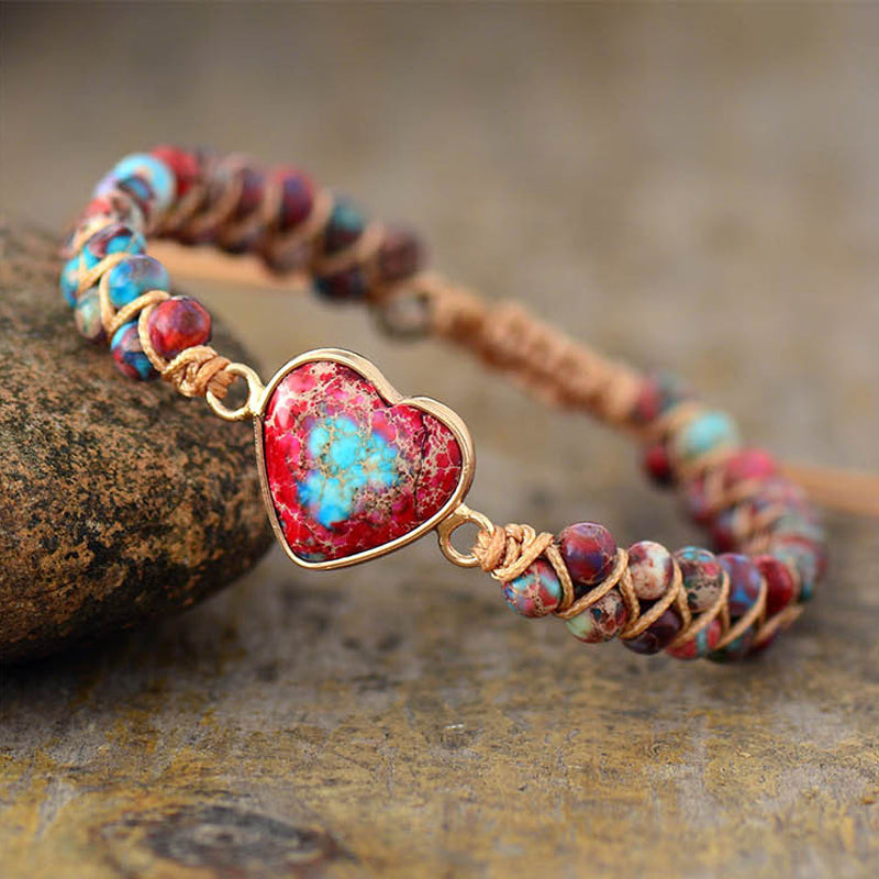 Jasper Heart Hand-Woven Bracelet - Weaving Love and Protection