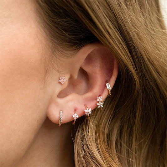 Pink Zircon Stud Floral Earrings Six-Piece Set - Elegance and Individuality