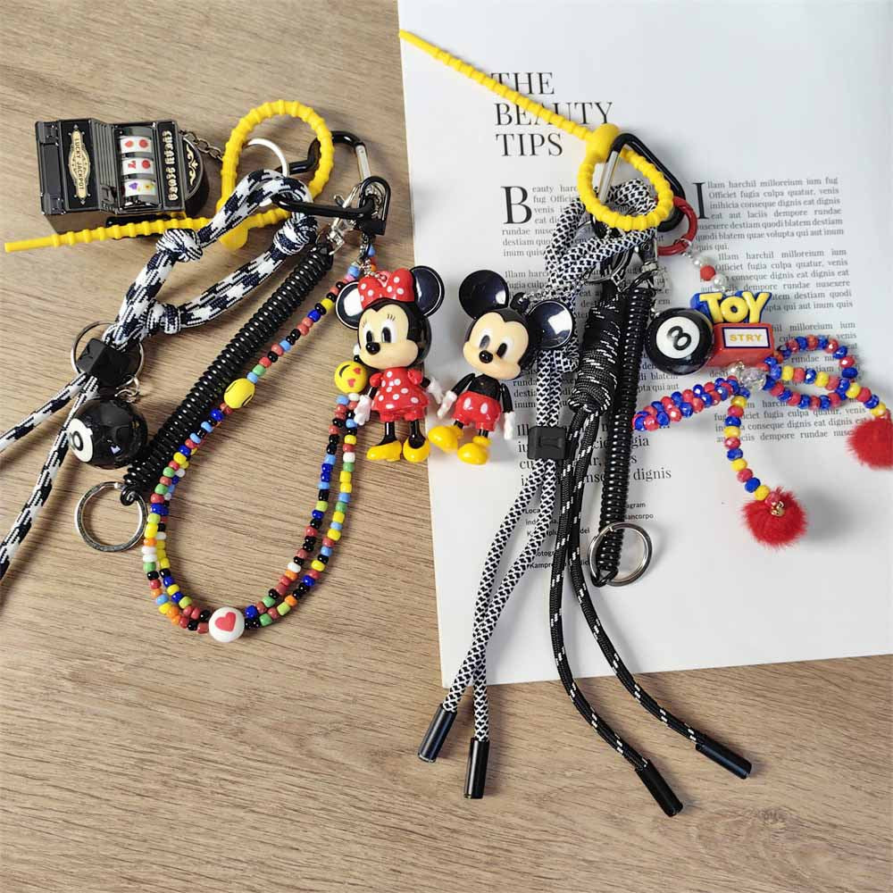 Cute Mickey & Minnie Mouse Couple Cartoon Keychain Billiards Fruit Machine Charm