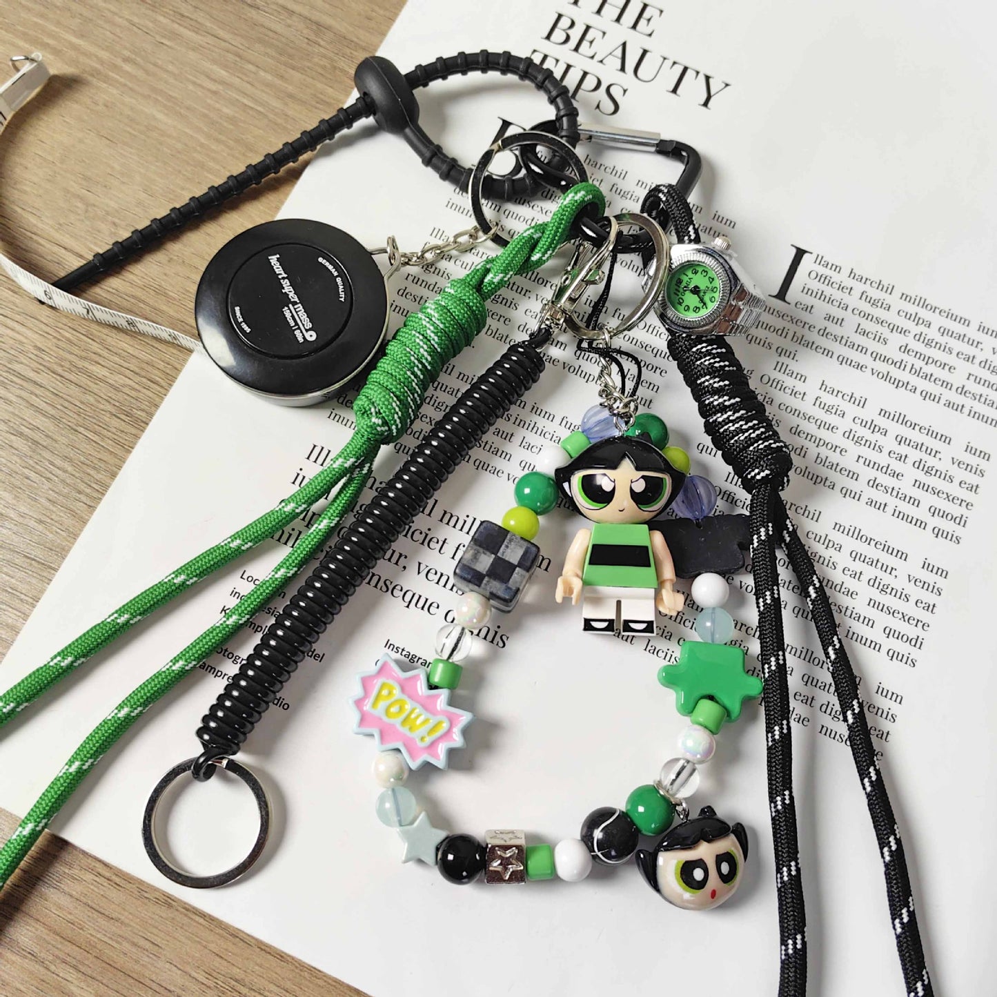 Powerpuff Girl Buttercup Keychain with Watch, Ruler & Chain