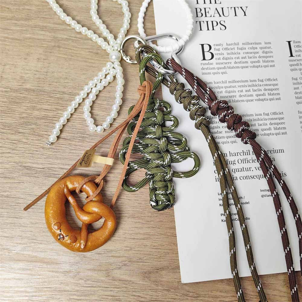 Christmas Tree Braided Rope bag charm with Alkaline Water Bread Knots Pearl Bow Keychains