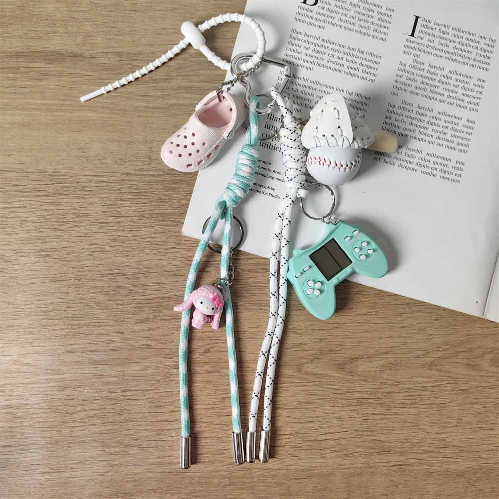 Macaron Color Game Console Keychain, Mini Crocs, Cinnamon Dog, Baseball, Braided Rope Bag Charm