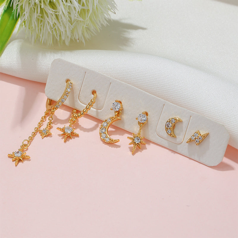 The Star and Moon Earrings Set of Six