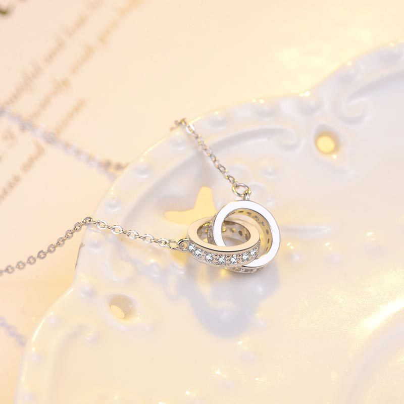 Double Circle Pendant S999 Sterling Silver Necklace - Love & Missing