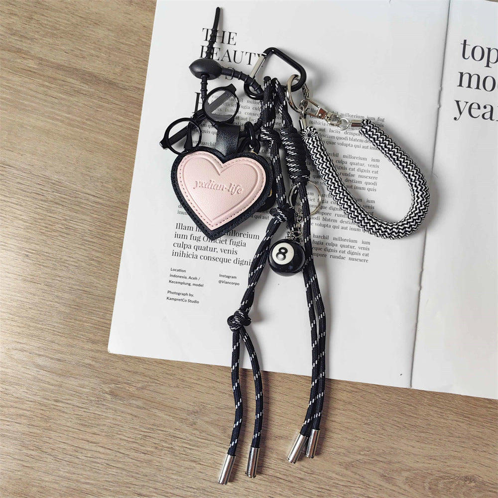 Pink Leather Heart Charm with Mini Glasses Keychain & Bag Accessory