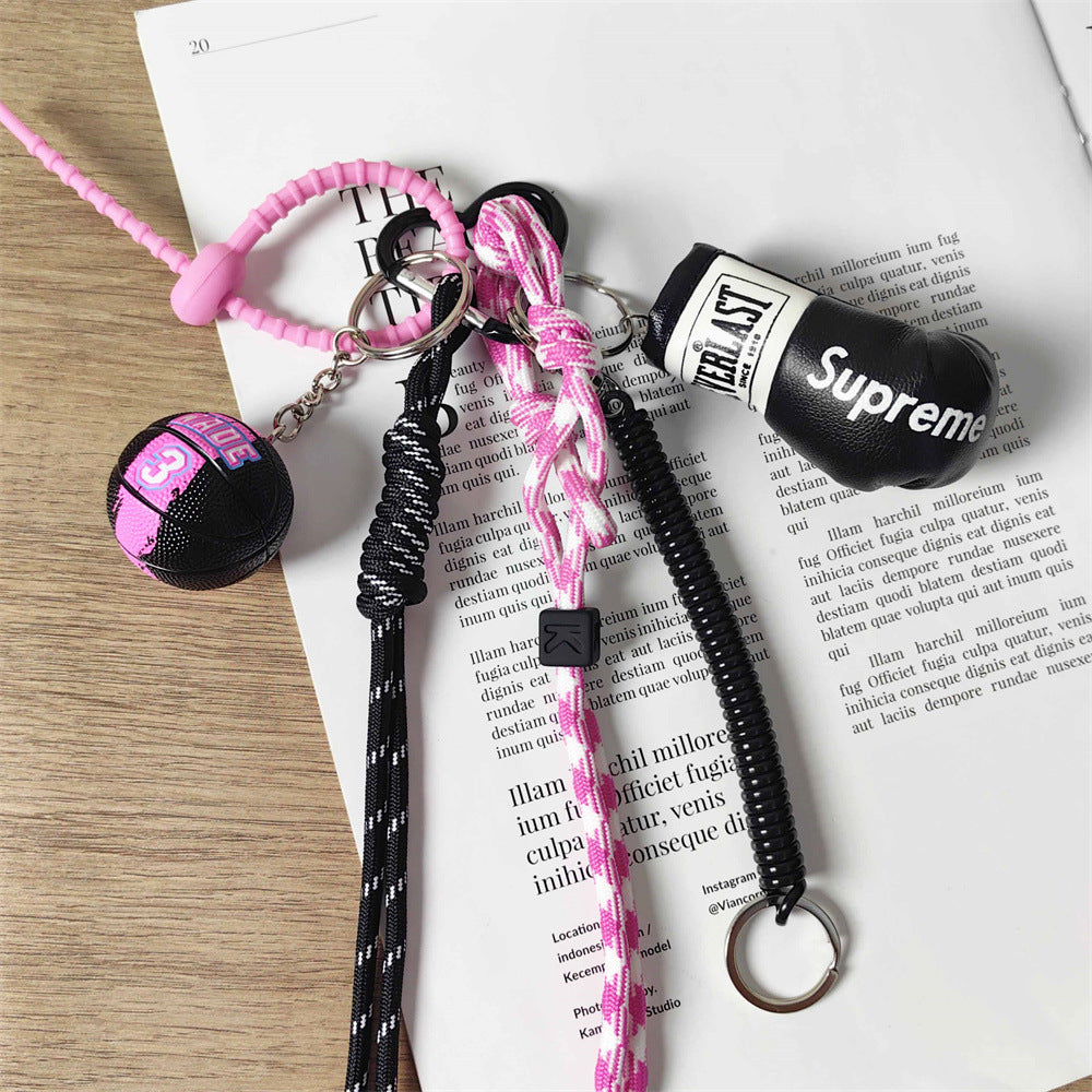 Sweet & Cool Sporty Keychain Basketball Ball Boxing Glove Braided Rope Bag Charm
