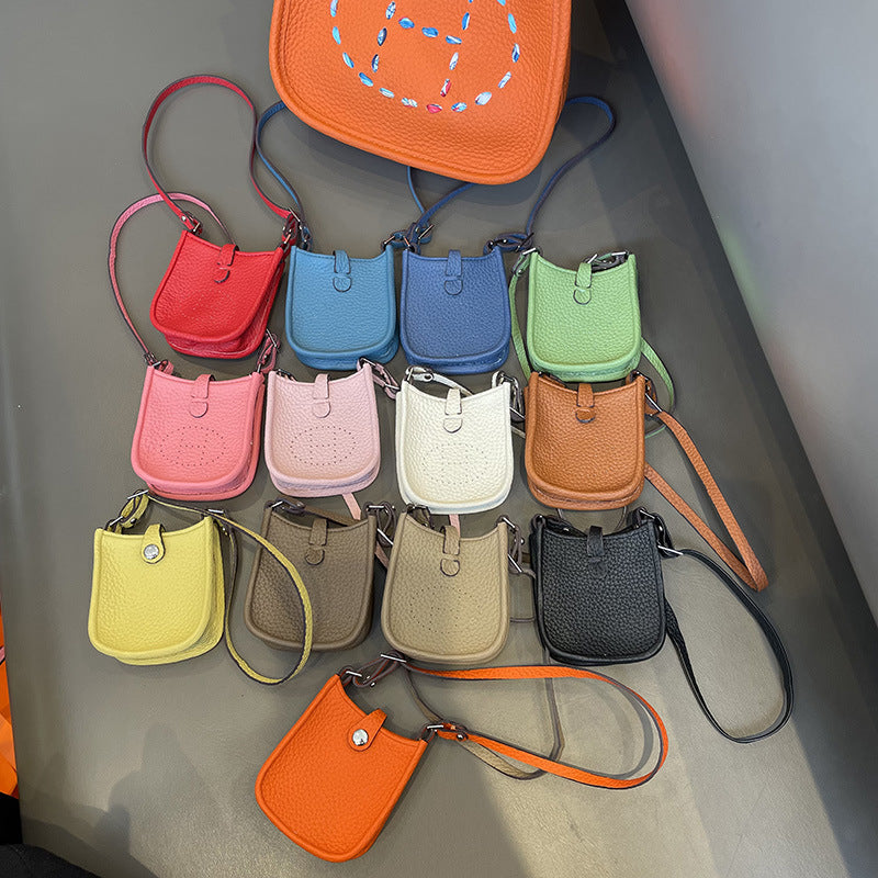Mini Evelyne Bag Charm - Cute Top-Grain Togo Leather Accessory for Lipstick, Earphones