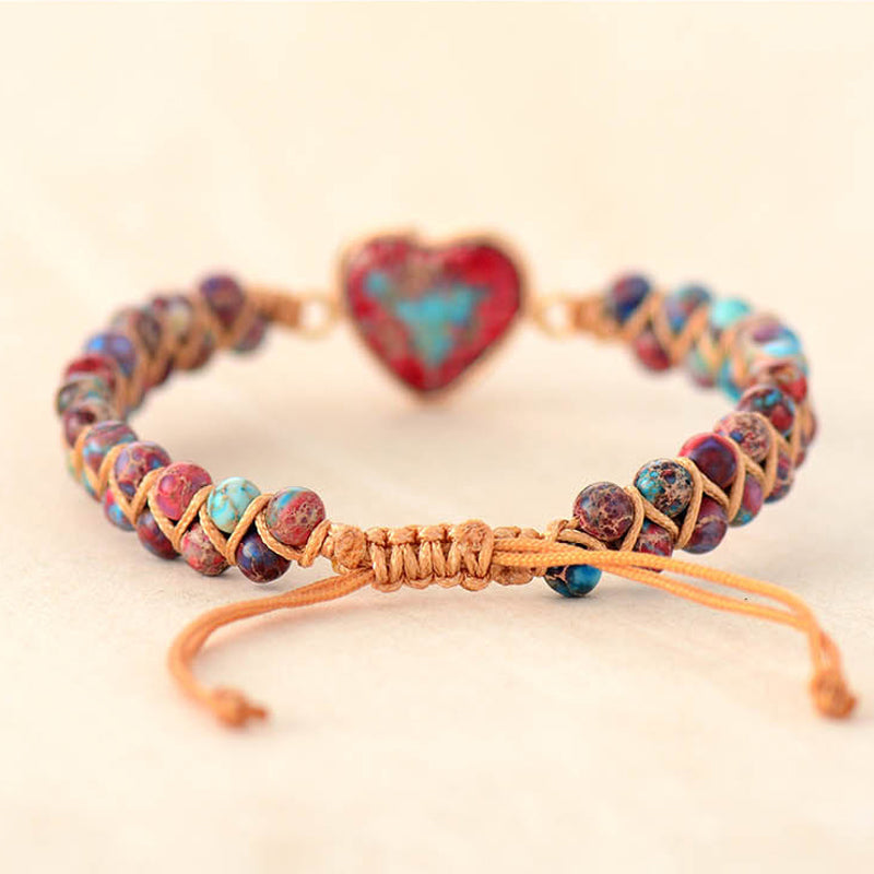 Jasper Heart Hand-Woven Bracelet - Weaving Love and Protection