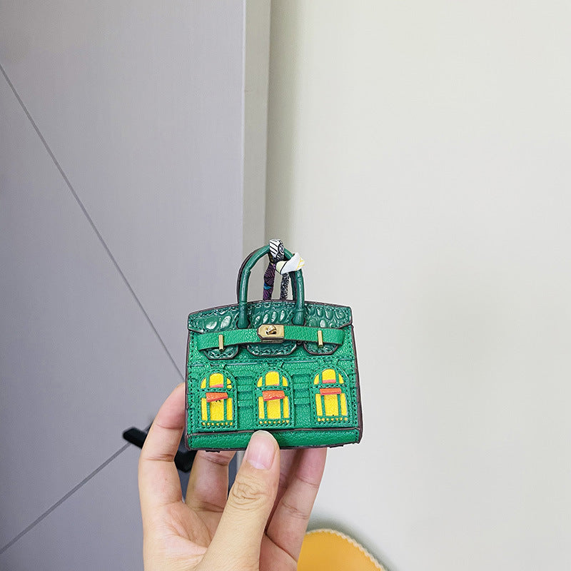Mini House-Shaped Bag Charm & Keychain: Cute Creative Window Design for Car Keys & Earphone Pouches