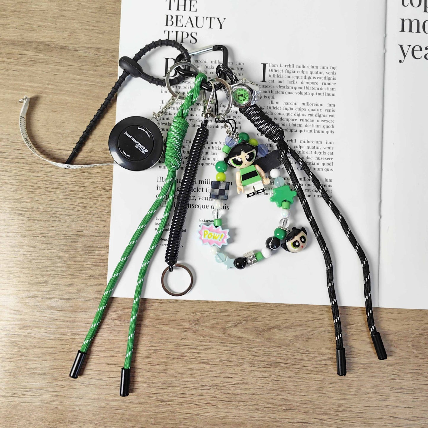 Powerpuff Girl Buttercup Keychain with Watch, Ruler & Chain