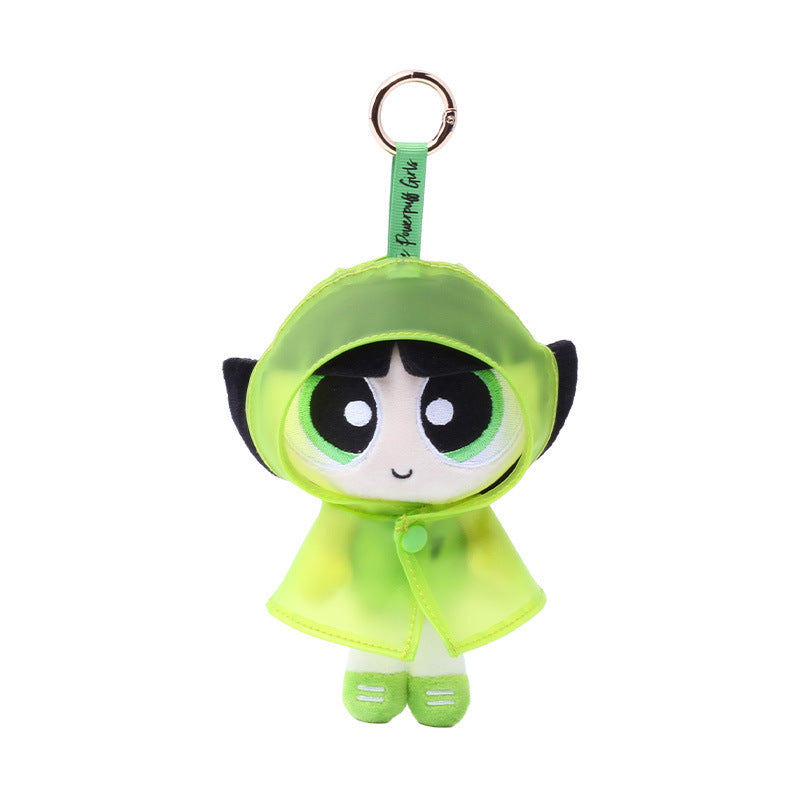 Cartoon Powerpuff Girls Raincoat Series Plush Keychain Cute Dolls - Blossom, Bubbles, Buttercup