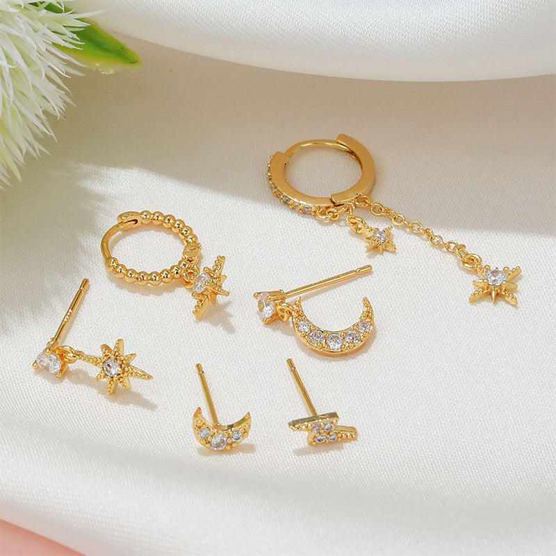 The Star and Moon Earrings Set of Six